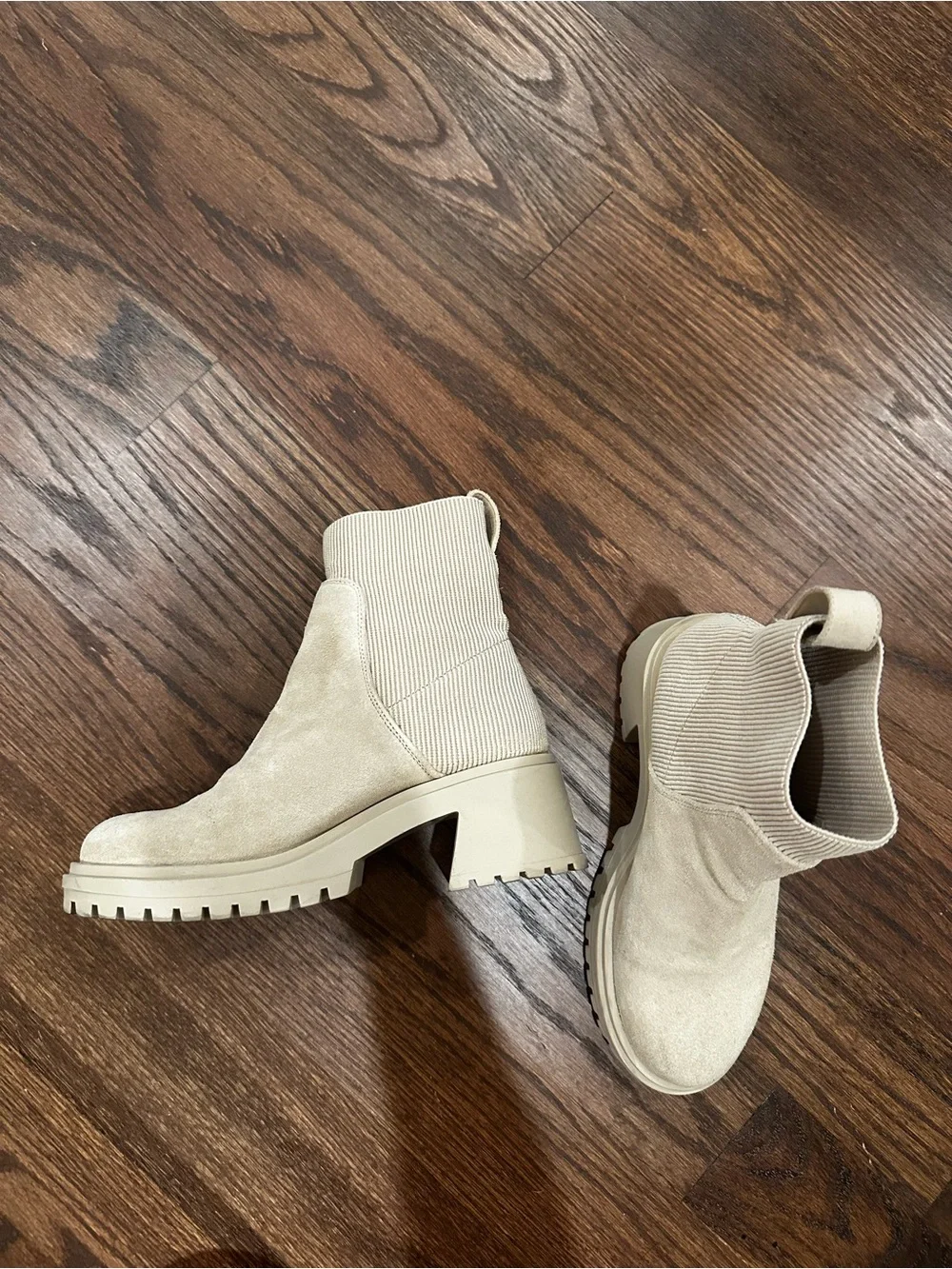 Steve Madden Cream Suede Lug-Sole Chelsea Booties